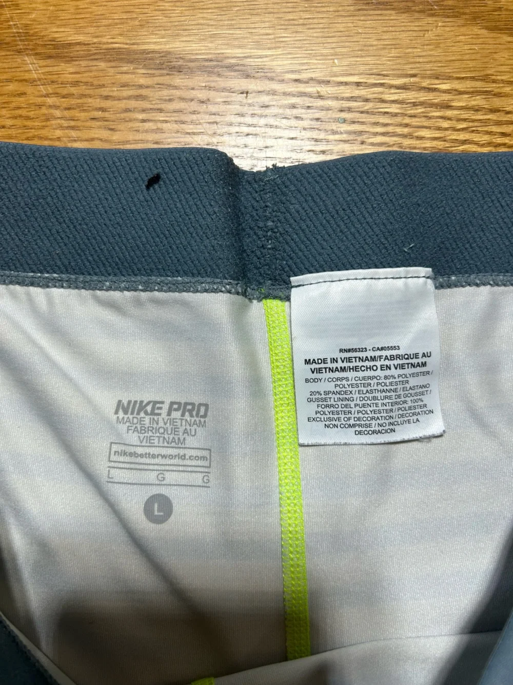 Women’s Nike Pro Shorts Grey and Neon Yellow Striped Size Large